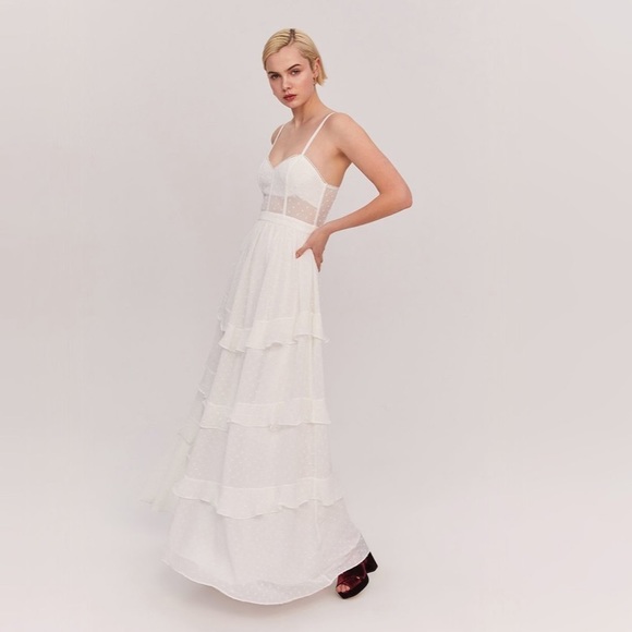 fame and partners corset tiered gown